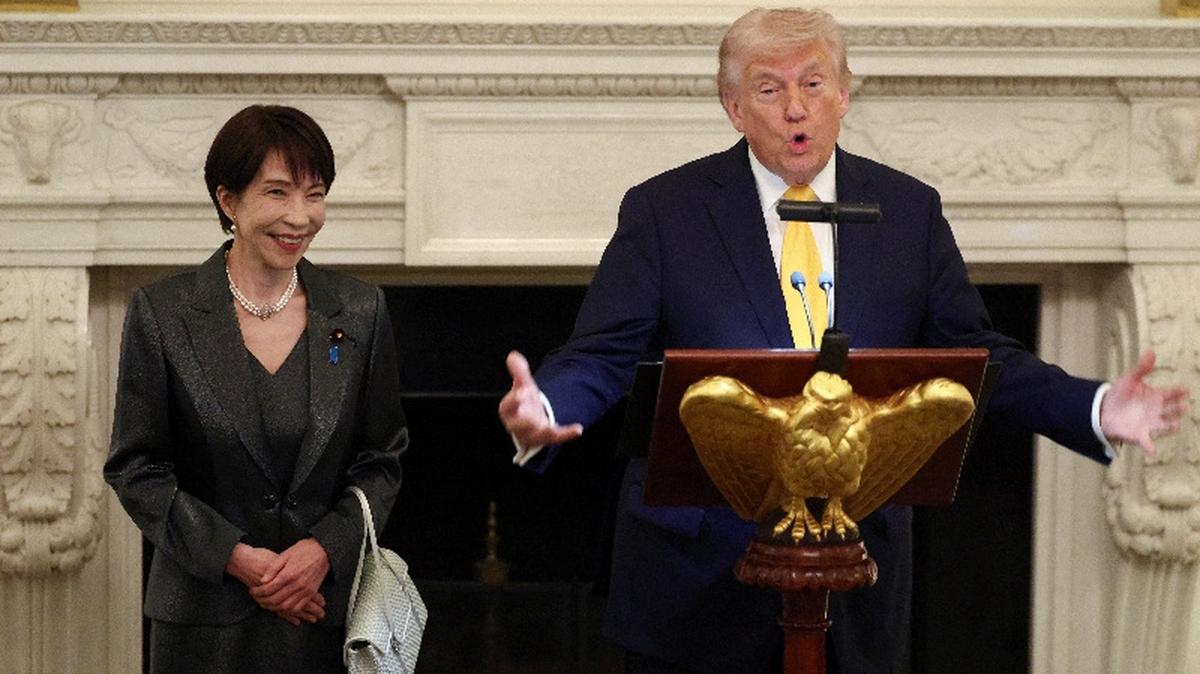 U.S. President Donald Trump delivers remarks at a dinner for Japanese Prime Minister Sanae Takaichi at the White House in Washington, D.C., U.S., March 19, 2026. REUTERS/Kevin Lamarque