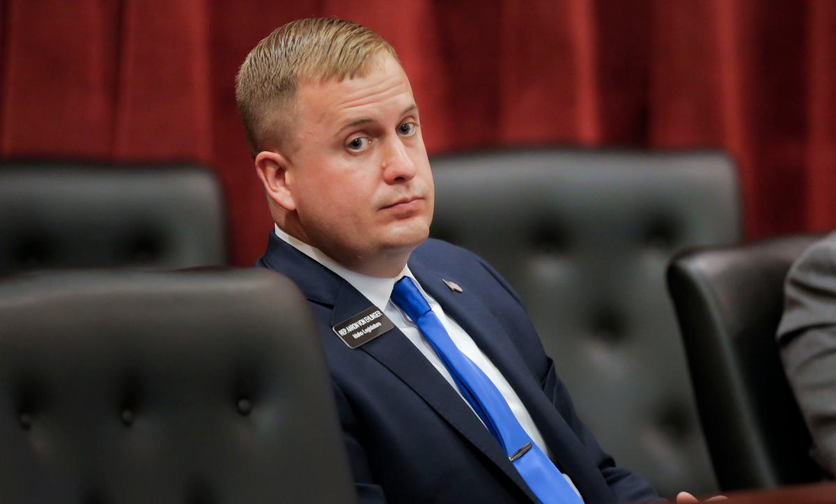 Rep. Aaron von Ehlinger, R-Lewiston, listens during an April hearing at the Idaho Statehouse.