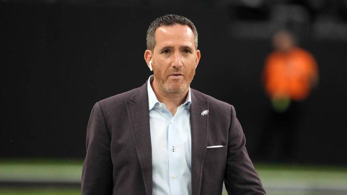  Oct 24, 2021; Paradise, Nevada, USA; Philadelphia Eagles general manager Howie Roseman watches from the sidelines during the game against the Las Vegas Raiders at Allegiant Stadium. Mandatory Credit: Kirby Lee-Imagn Images | Kirby Lee-Imagn Images 