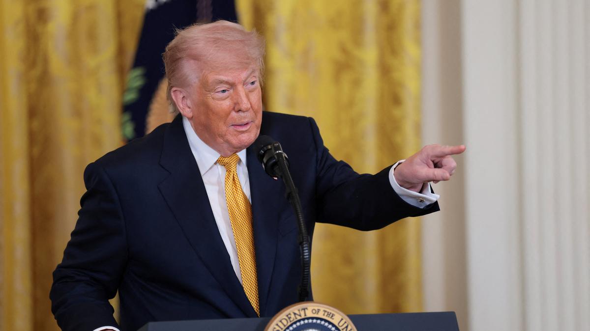 U.S. President Donald Trump speaks during an event to mark Military Mother's Day, in the East Room at the White House in Washington, D.C., U.S., May 6, 2026. REUTERS/Kylie Cooper
