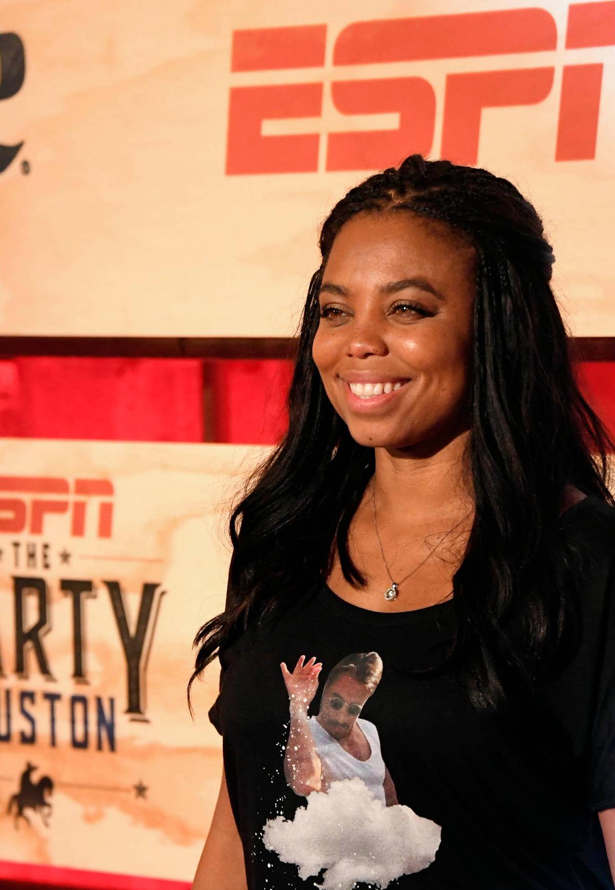  Feb 3, 2017; Houston, TX, USA; ESPN host Jemele Hill poses for a photo on the red carpet at the ESPN the Party event in the Houston arts district. 