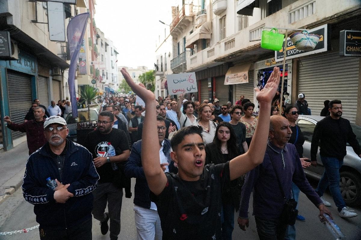 Tunisians protest against President Kais Saied amid an economic and social crisis, in Tunis, Tunisia, May 16, 2026. REUTERS/Jihed Abidellaoui