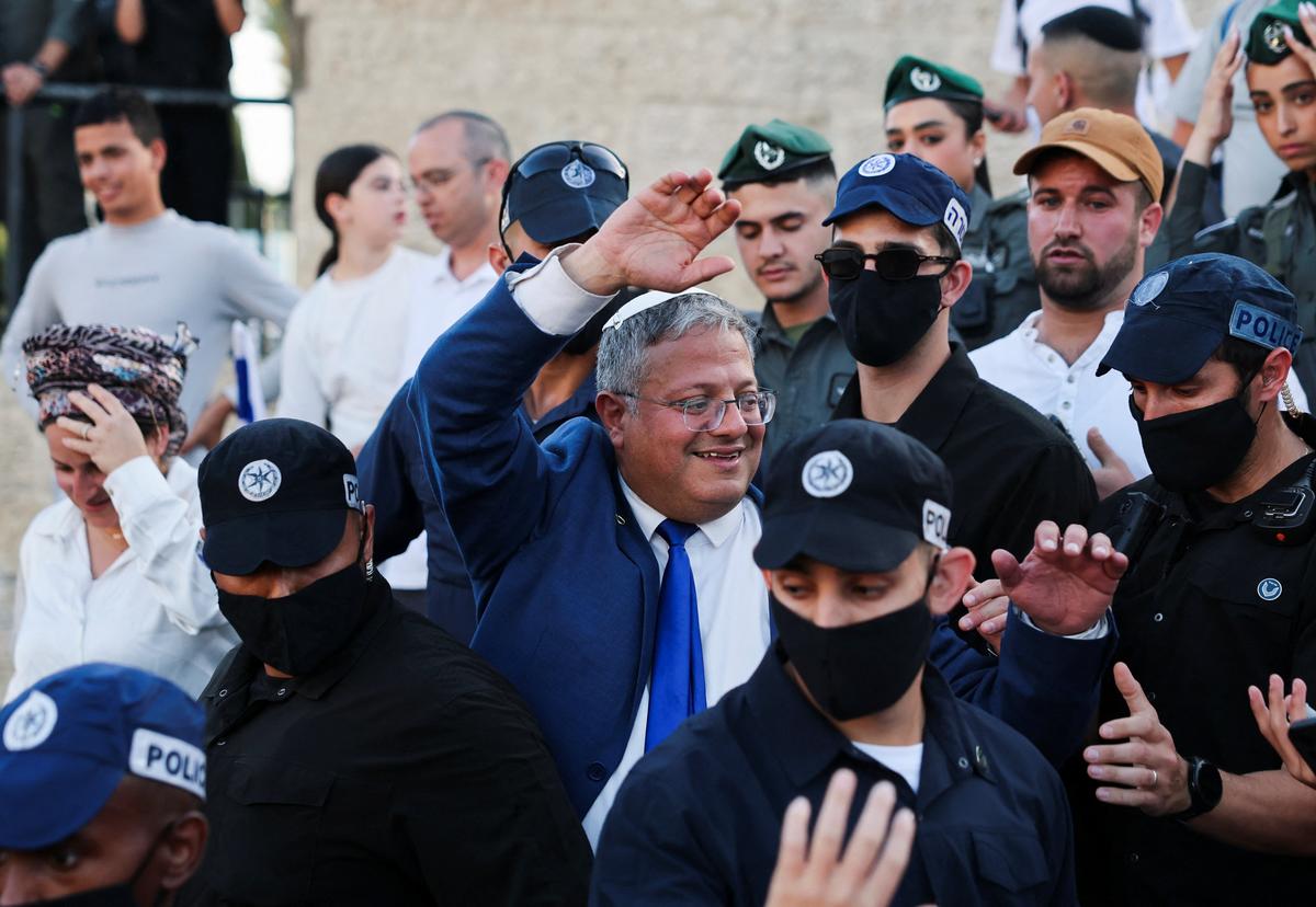 Israeli National Security Minister Itamar Ben-Gvir takes part in the annual Jerusalem Day march in the Old City of Jerusalem, May 14, 2026. REUTERS/Ammar Awad