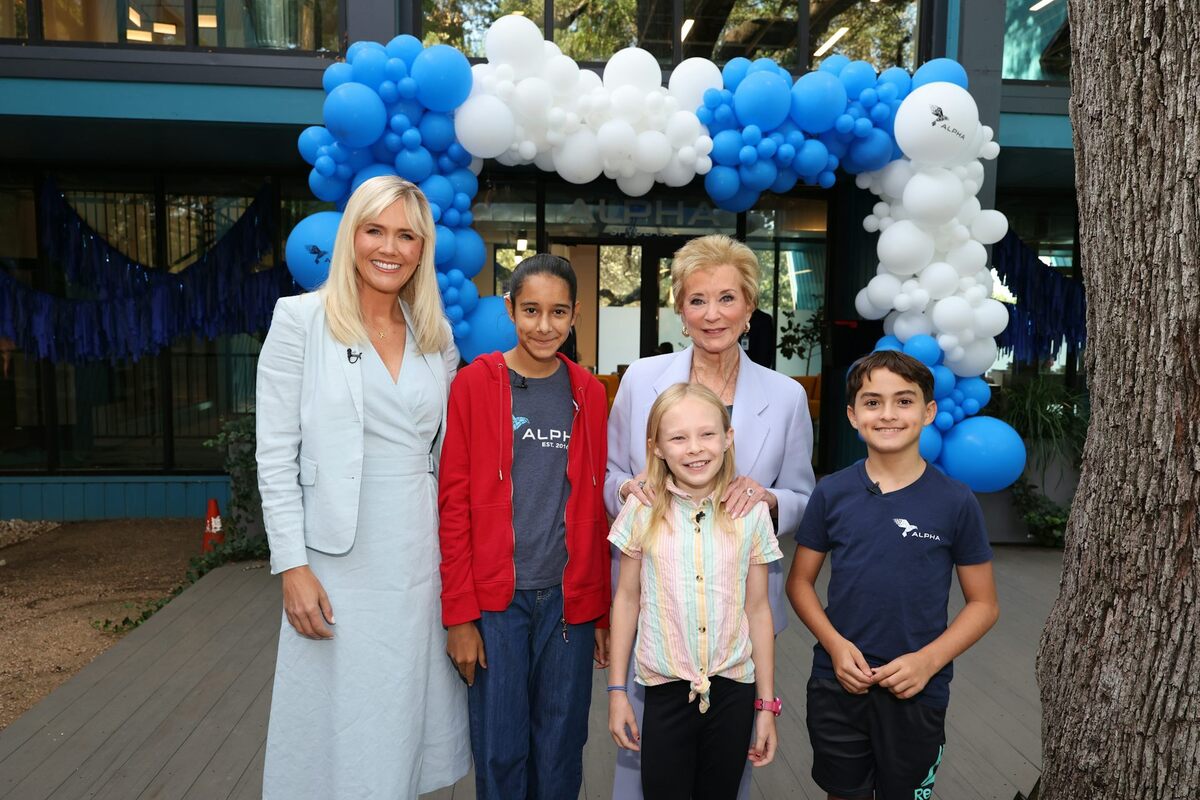  MacKenzie Price, left, the co-founder of Alpha School, meets with U.S. Secretary of Education Linda McMahon and Alpha students at the Alpha School's campus in Austin, Texas, in September 2025. Rick Kern/Getty Images for Alpha School 