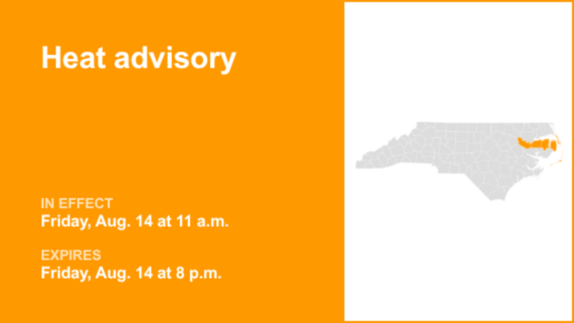Eastern North Carolina placed under a heat advisory Friday 