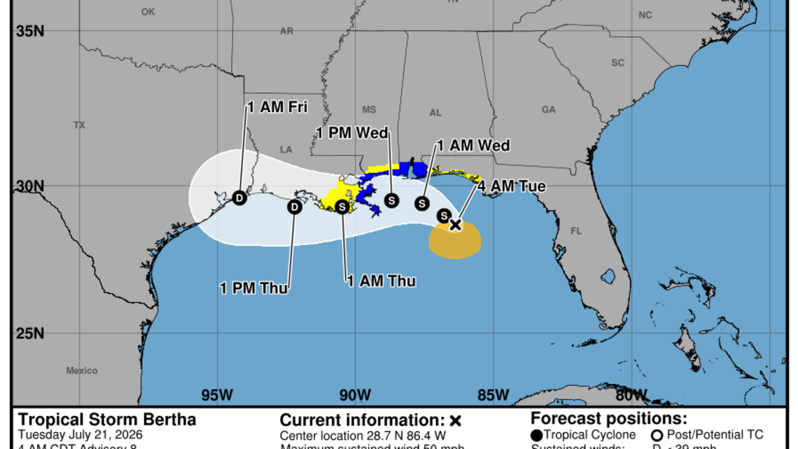 Tropical Storm Bertha: Tuesday, July 21 update from the NHC on latest developments 