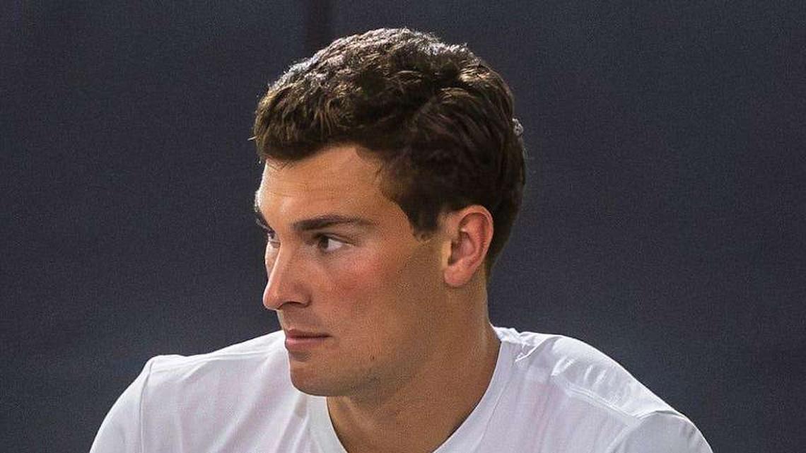  Fernando Mendoza participates in Indiana University's Pro Day at Mellencamp Pavilion on Wednesday, April 1, 2026. | Rich Janzaruk/Herald-Times / USA TODAY NETWORK via Imagn Images 