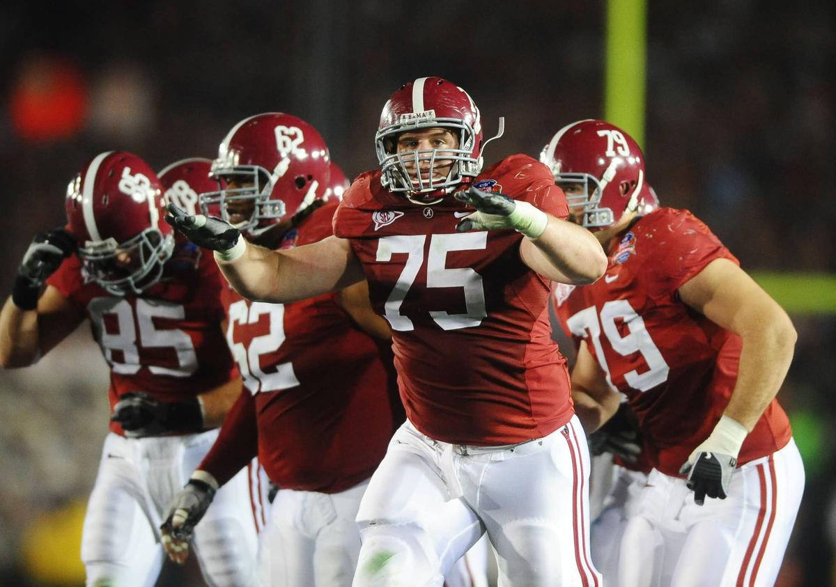  Alabama Crimson Tide offensive lineman Barrett Jones against the Texas Longhorns during the 2010 BCS national championship game at the Rose Bowl. Mark J. Rebilas-USA TODAY Sports
