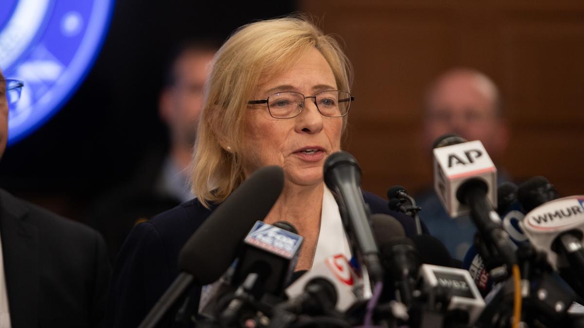 Maine Gov. Janet Mills during a press conference at Lewiston City Hall on Oct. 26, 2023. (Chris Van Buskirk/Boston Herald/TNS)