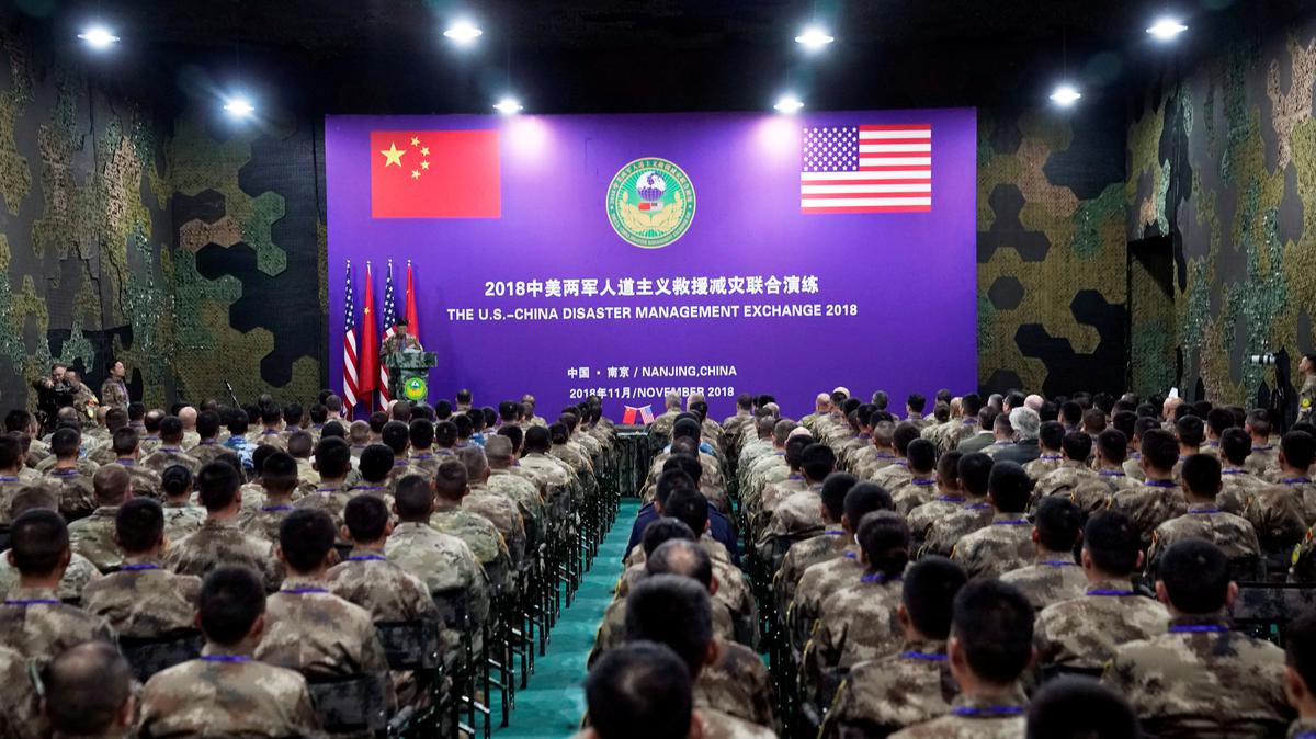 FILE PHOTO: U.S. Army and China's People's Liberation Army (PLA) military personnel attend a closing ceremony of an exercise of "Disaster Management Exchange" near Nanjing, Jiangsu province, China November 17, 2018. REUTERS/Aly Song/File Photo