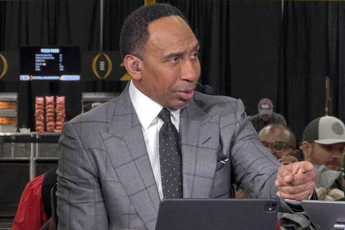  Jan 20, 2025; Atlanta, GA, USA; ESPN personality Stephen A. Smith on the ESPN First Take set at the CFP Fan Central at the George World Congress Center. 