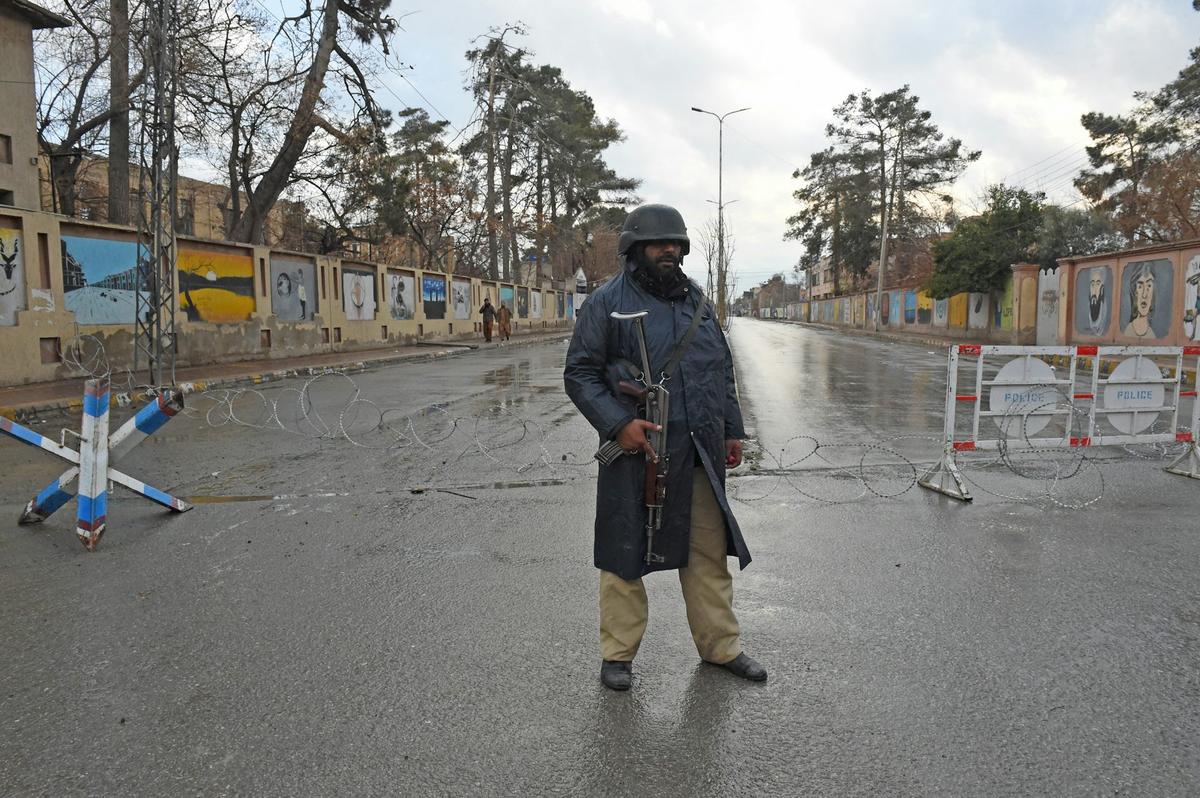  A policeman stands guard near the blast site in Quetta after an attack by Baloch separatists on Jan. 31, 2026. Adnan Ahmed/AFP via Getty Images 