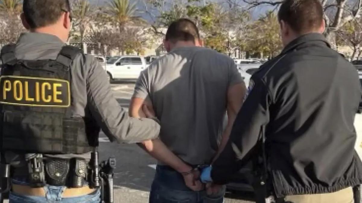 CHP officers arrest Nathaniel Radimak on Jan. 30, 2023, in Torrance, California, in connection with a series of recent road-rage attacks. (California Highway Patrol/TNS)