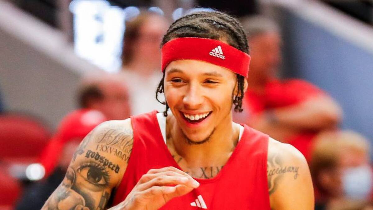  Louisville guard Tre White reacts while his red team is up against the White at the Red-White scrimmage game at the KFC Yum! Center Oct. 11, 2023 | USA TODAY Network via Reuters Connect 
