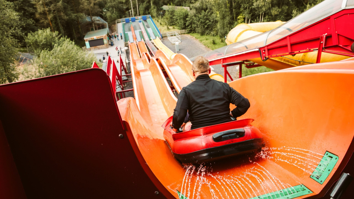 The theme park features various rollercoasters, a zip line and a solar-powered water slide.(Continuum Attractions via SWNS). 