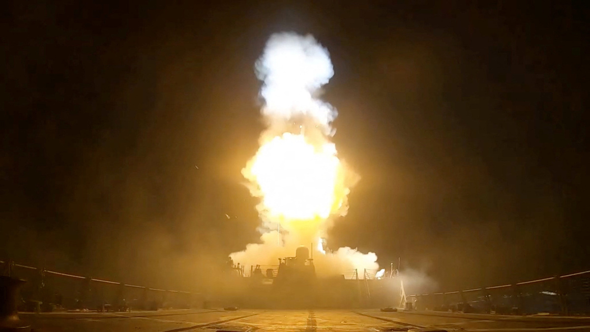 A projectile is fired during what the U.S. Central Command (CENTCOM) said was a third round of strikes this week against Iran, in this screen grab taken from a handout video released on July 11, 2026.