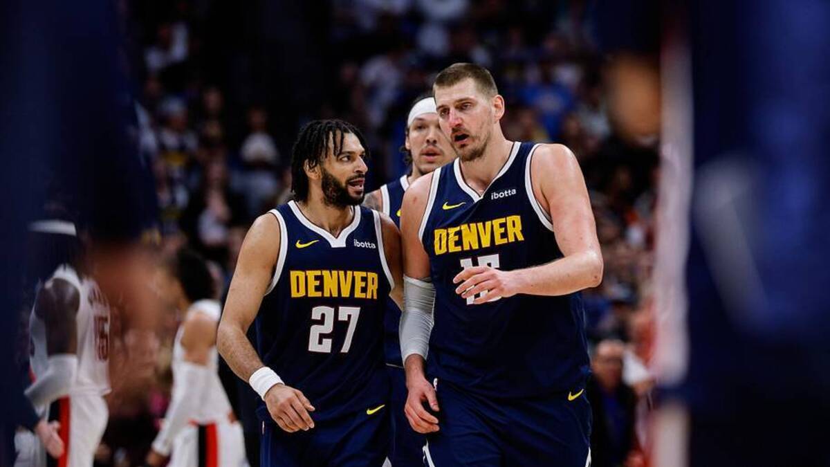 Apr 6, 2026; Denver, Colorado, USA; Denver Nuggets guard Jamal Murray (27) and center Nikola Jokic (15) in the fourth quarter against the Portland Trail Blazers at Ball Arena. Mandatory Credit: Isaiah J. Downing-Imagn Images | Isaiah J. Downing-Imagn Images 