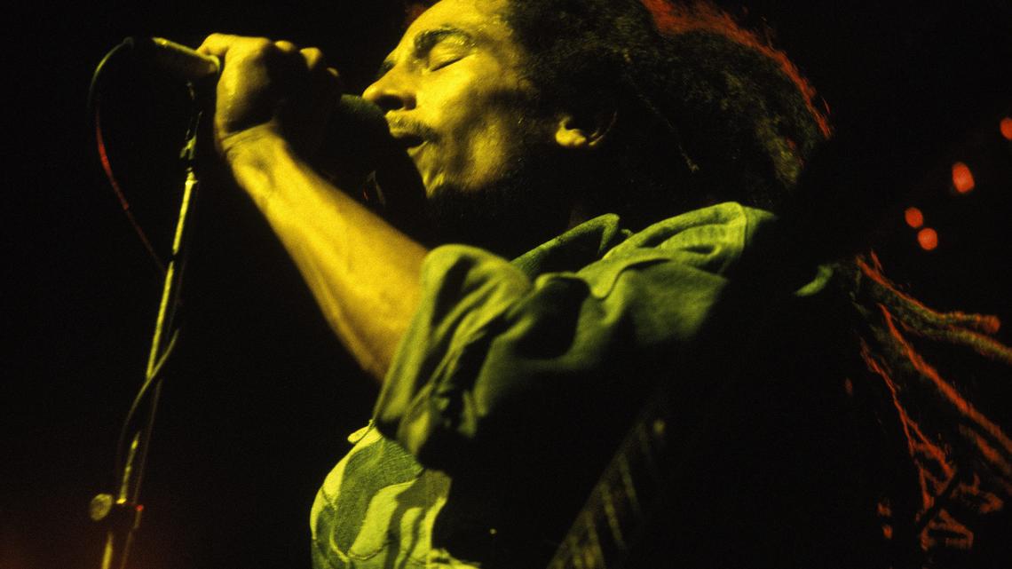 Bob Marley performs onstage at the Brighton Centre in Brighton, England, on July 8, 1980. (Chris Craske/UPPA/Zuma Press/TNS)
