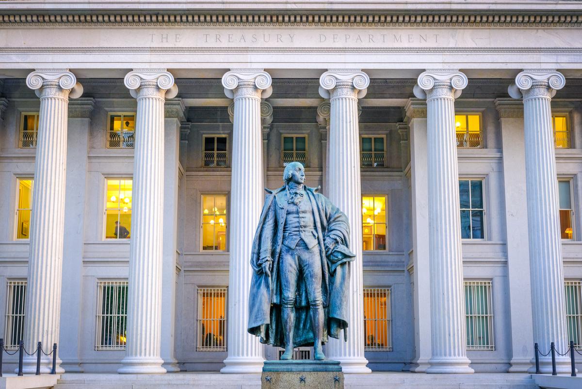  The U.S. Treasury Department headquarters in Washington, D.C., photographed on April 24, 2025. 