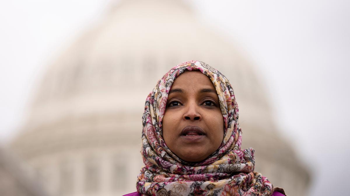 Rep. Ilhan Omar (D-MN) speaks during a news conference outside the U.S. Capitol on Jan. 26, 2023, in Washington, D.C. 