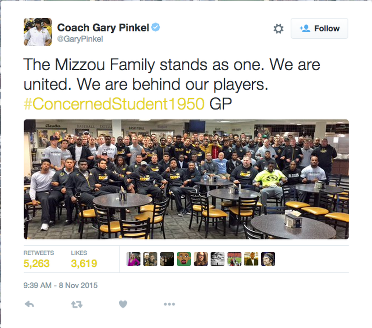 Then-MU football coach Gary Pinkel’s social-media post.