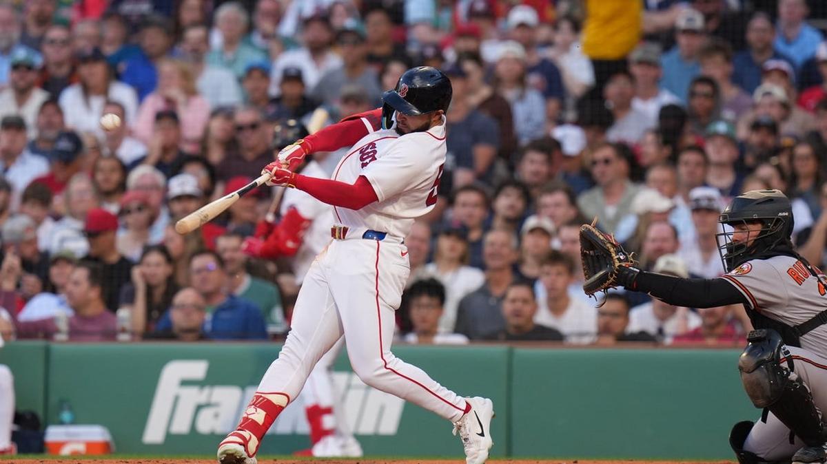 
                 Jun 3, 2026; Boston, Massachusetts, USA; Boston Red Sox right fielder Wilyer Abreu (52) hits a two run home run against the Baltimore Orioles in the third inning at Fenway Park. Mandatory Credit: David Butler II-Imagn Images 
              