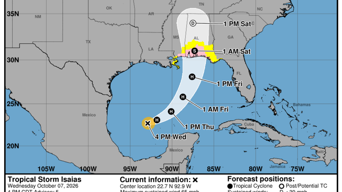 Latest update from the NHC on Tropical Storm Isaias for Wednesday, Oct. 7 
