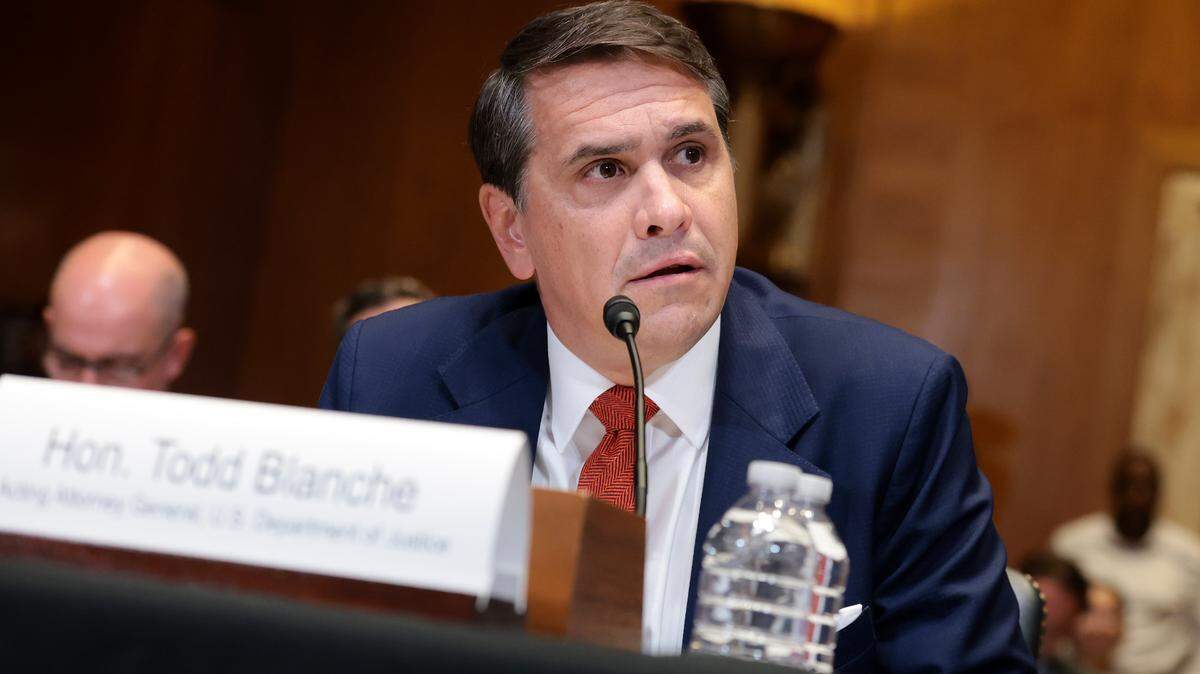 Acting U.S. Attorney General Todd Blanche testifies during a Senate Committee on Appropriations, Subcommittee on Commerce, Justice, Science, and Related Agencies hearing in the Dirksen Senate Office Building on Capitol Hill on Tuesday in Washington, D.C.