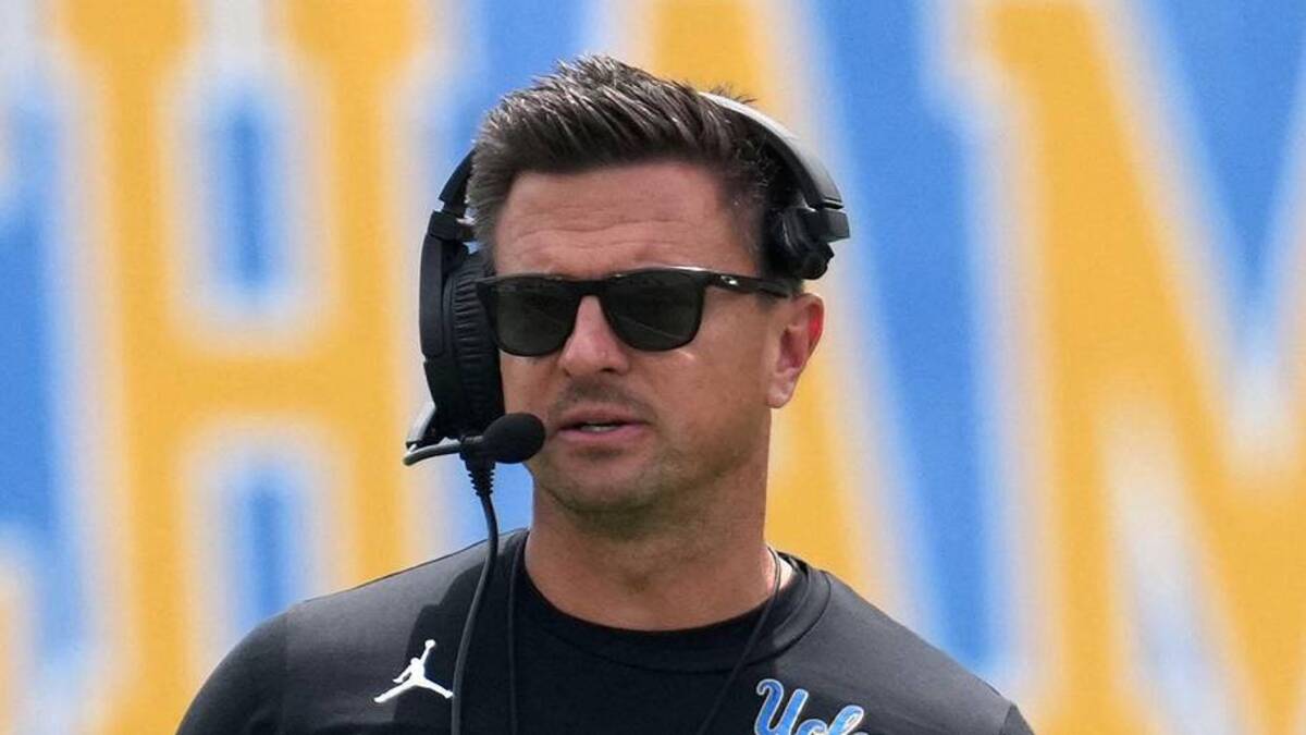  May 2, 2026; Pasadena, CA, USA; UCLA Bruins coach Bob Chesney reacts during the spring game at Rose Bowl. Mandatory Credit: Kirby Lee-Imagn Images | Kirby Lee-Imagn Images 