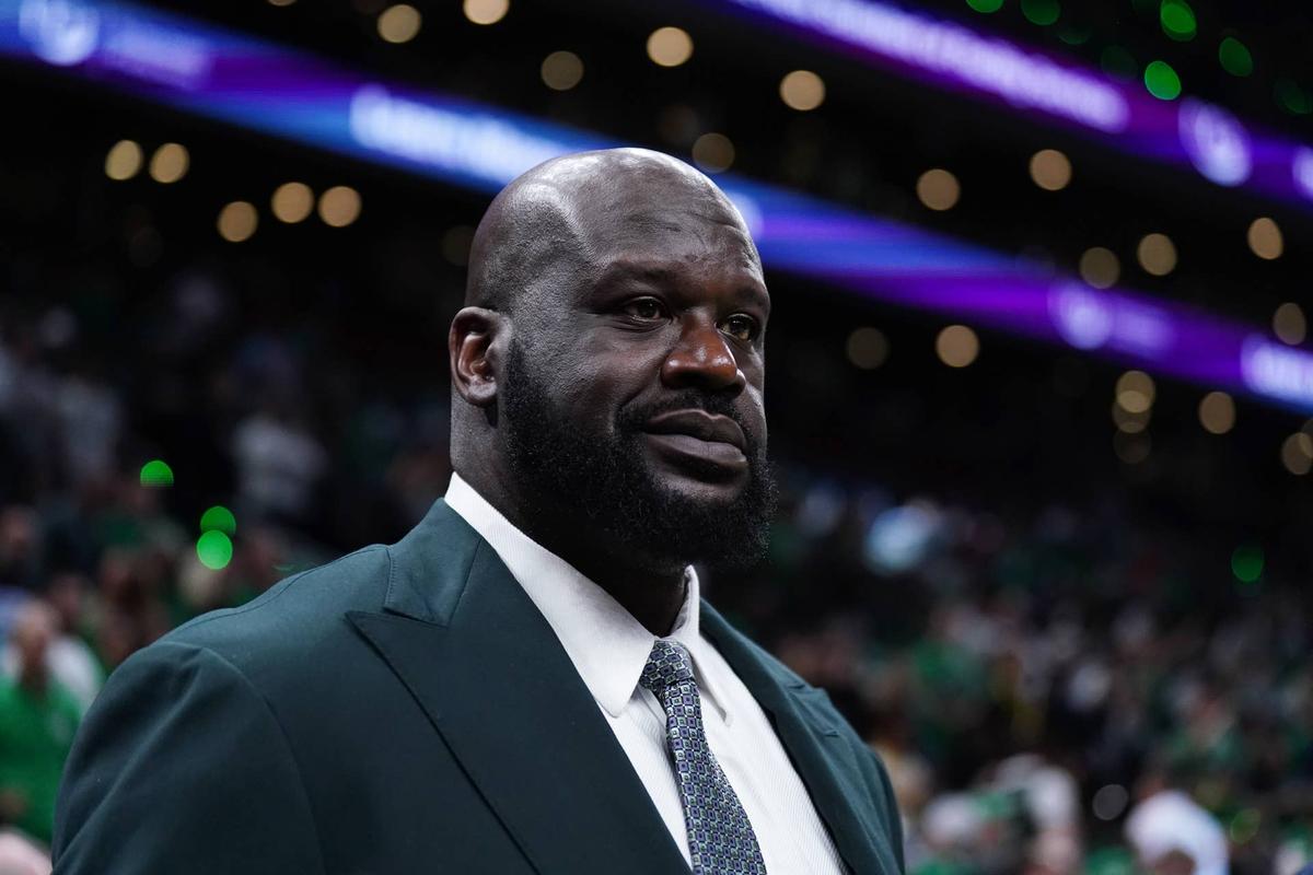  Los Angeles Lakers legend Shaquille O'Neal looks on before an NBA game David Butler II-Imagn Images
