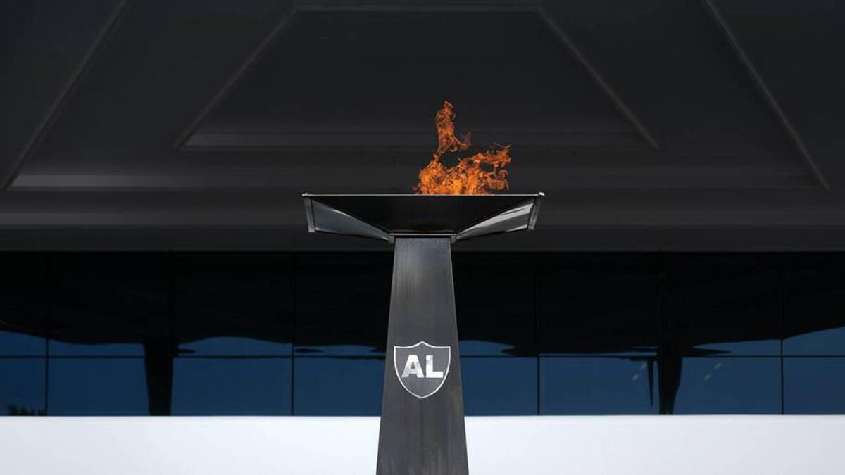  Jun 9, 2026; Henderson, NV, USA; The Al Davis memorial torch at the Las Vegas Raiders during minicamp at Intermountain Health Performance Center. Mandatory Credit: Kirby Lee-Imagn Images | Kirby Lee-Imagn Images 