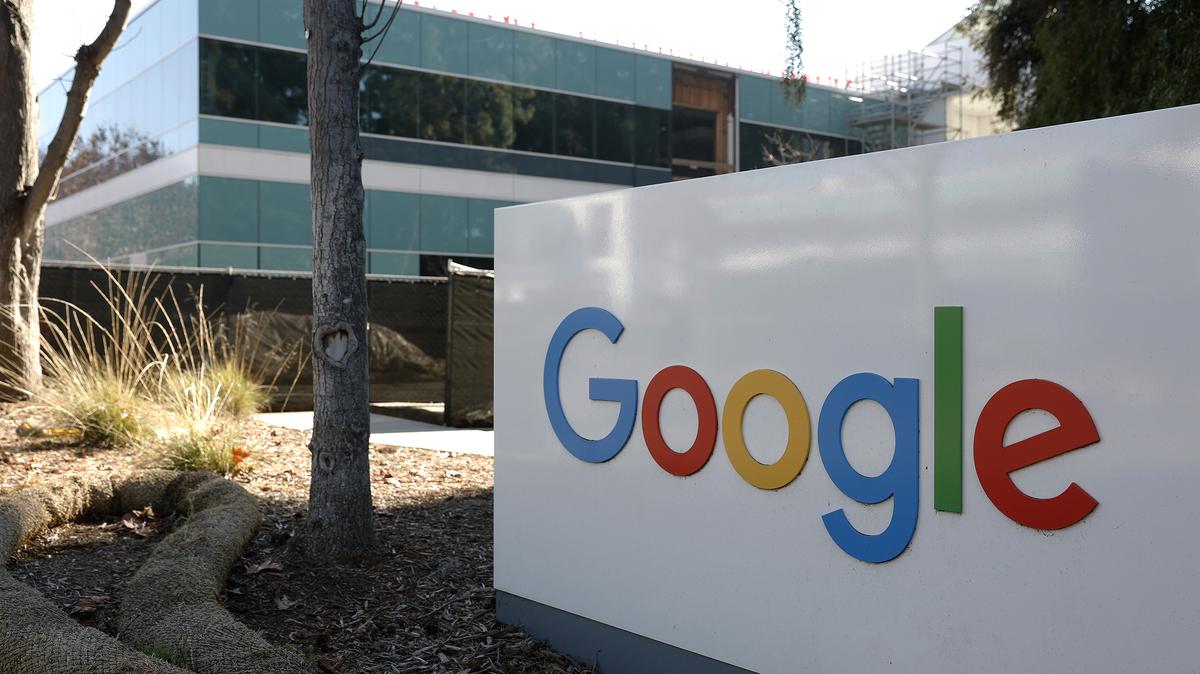 A sign is posted at Google headquarters on Feb. 4, 2026, in Mountain View, California. (Justin Sullivan/Getty Images/TNS)
