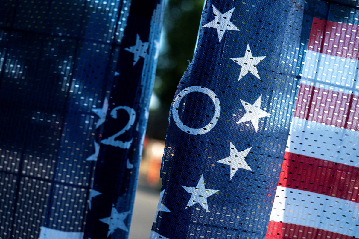 A damaged signage for America 250 at the Great American State Fair on the National Mall in Washington, D.C., U.S., June 25, 2026. REUTERS/Nathan Howard