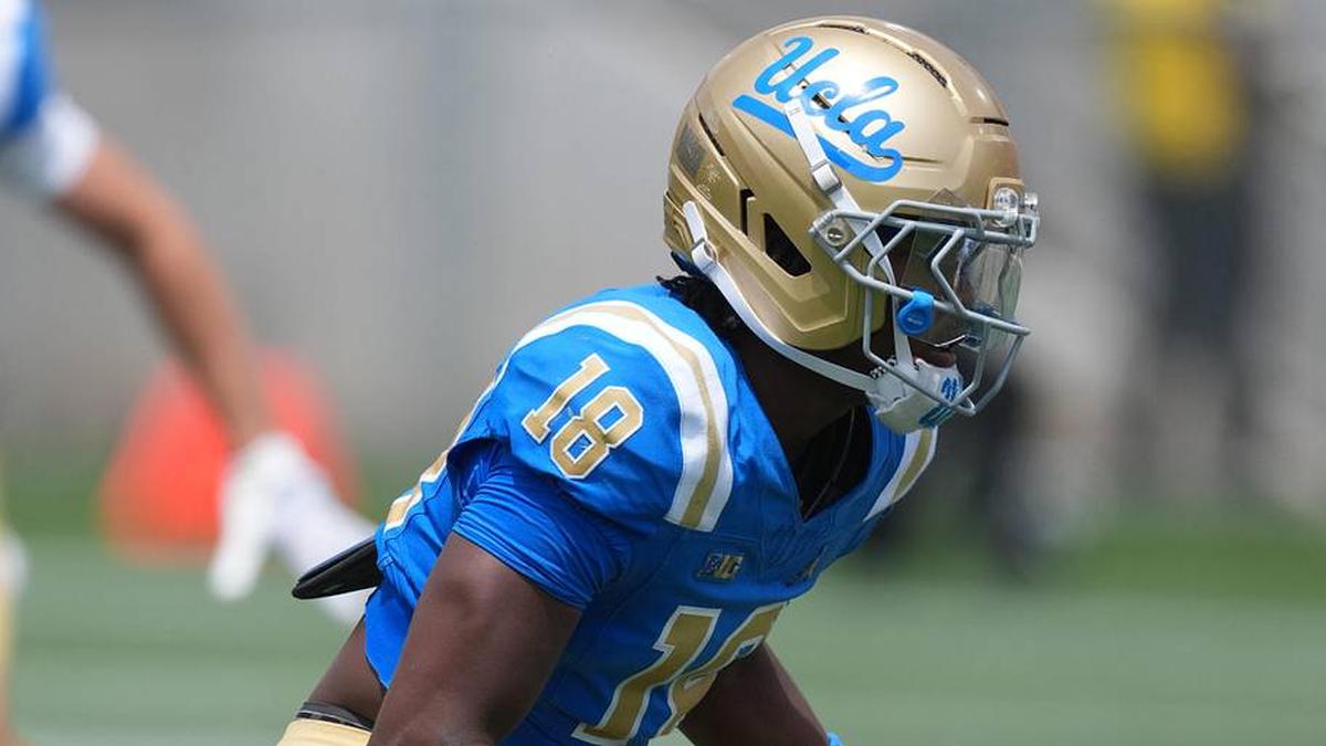  May 2, 2026; Pasadena, CA, USA; UCLA Bruins defensive back Osiris Gilbert (18) during the spring game at Rose Bowl. Mandatory Credit: Kirby Lee-Imagn Images | Kirby Lee-Imagn Images 