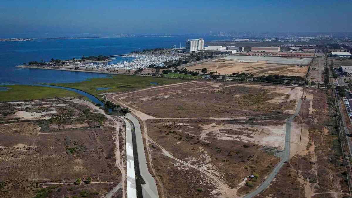 The Otay District in the Chula Vista Bayfront Master Plan, as seen on July 10, 2025. The site was the former home of the South Bay Power Plant. The area is currently entitled for an RV park, industrial business park use and a passive public park. (Meg McLaughlin / The San Diego Union-Tribune)