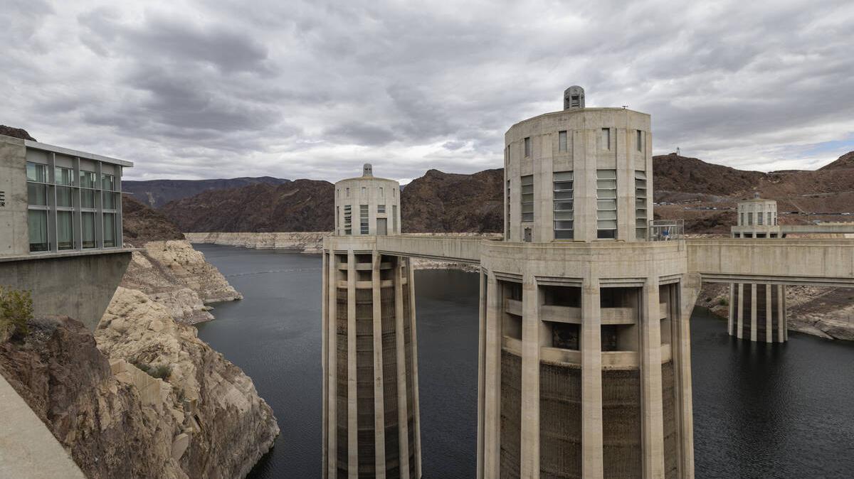 The Colorado River flows into the Hoover Dam on Sunday, April 26, 2026, outside of Las Vegas. (Chase Stevens/Las Vegas Review-Journal/TNS)