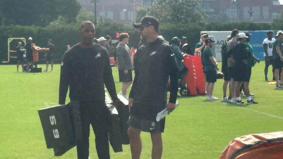  Eagles developmental assistant Patrick McDowell with offensive coordinator Kevin Patullo. | John McMullen/Eagles On SI 
