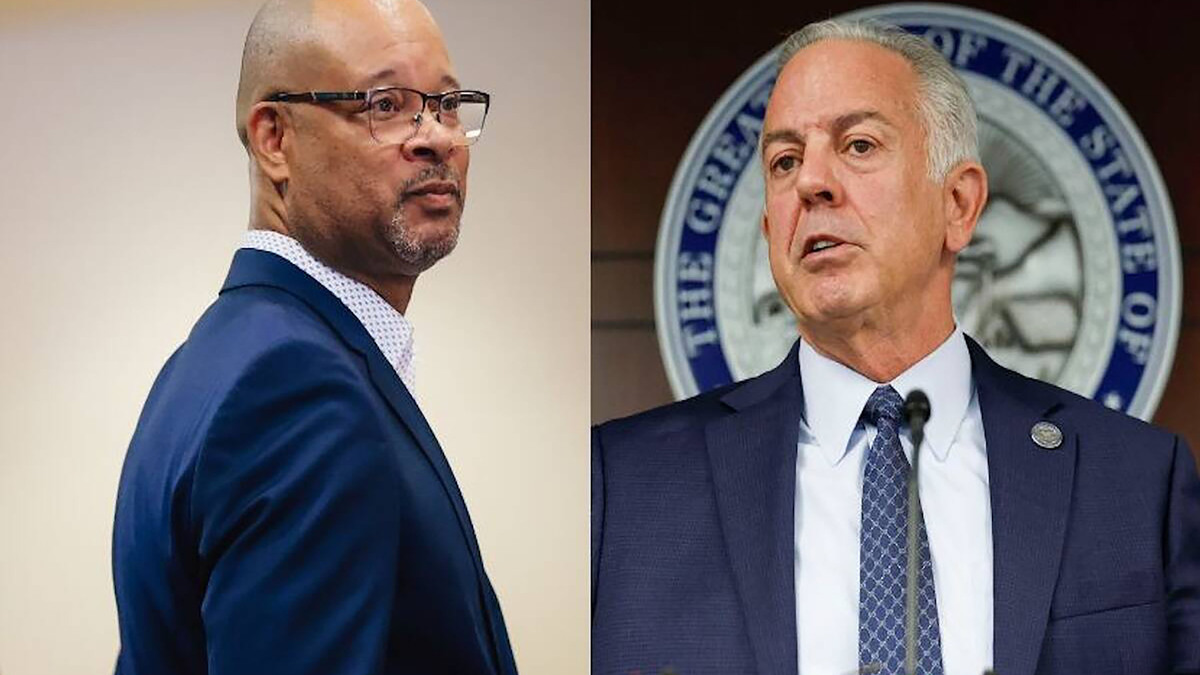 Nevada Attorney General Aaron Ford, left, and Nevada Gov. Joe Lombardo, right. (Las Vegas Review-Journal/TNS)