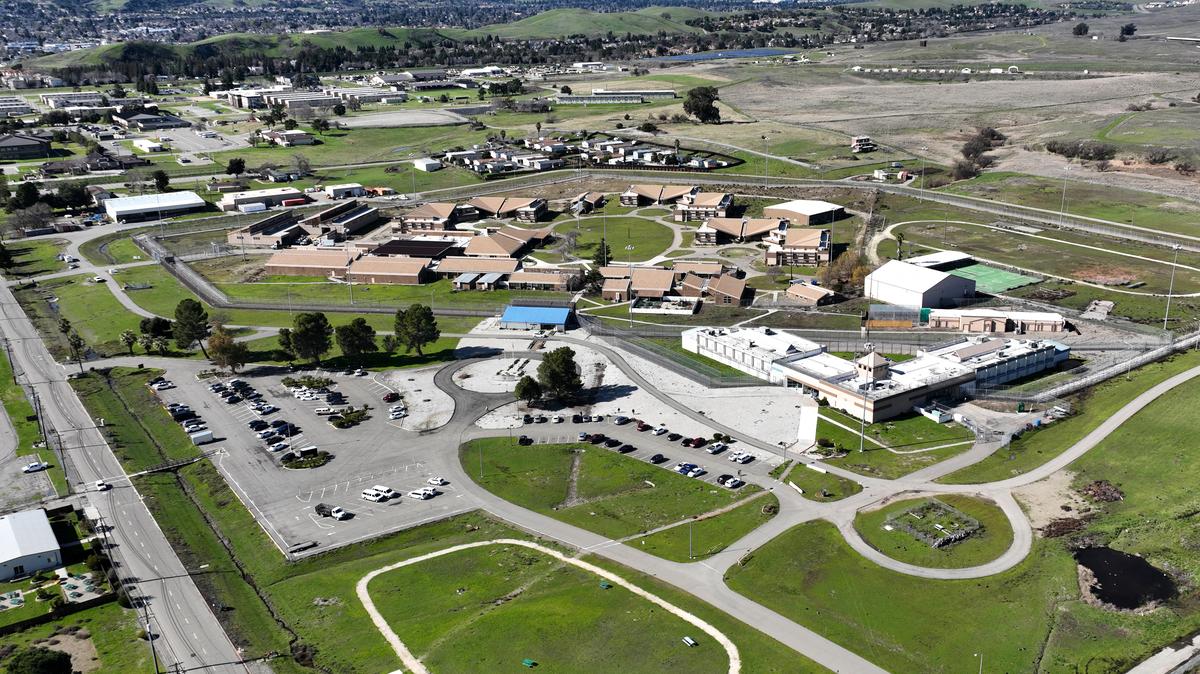 A aerial view of the former FCI Dublin federal women’s prison, right, in Dublin, Calif., on Monday, Feb. 10, 2025. (Jane Tyska/Bay Area News Group)