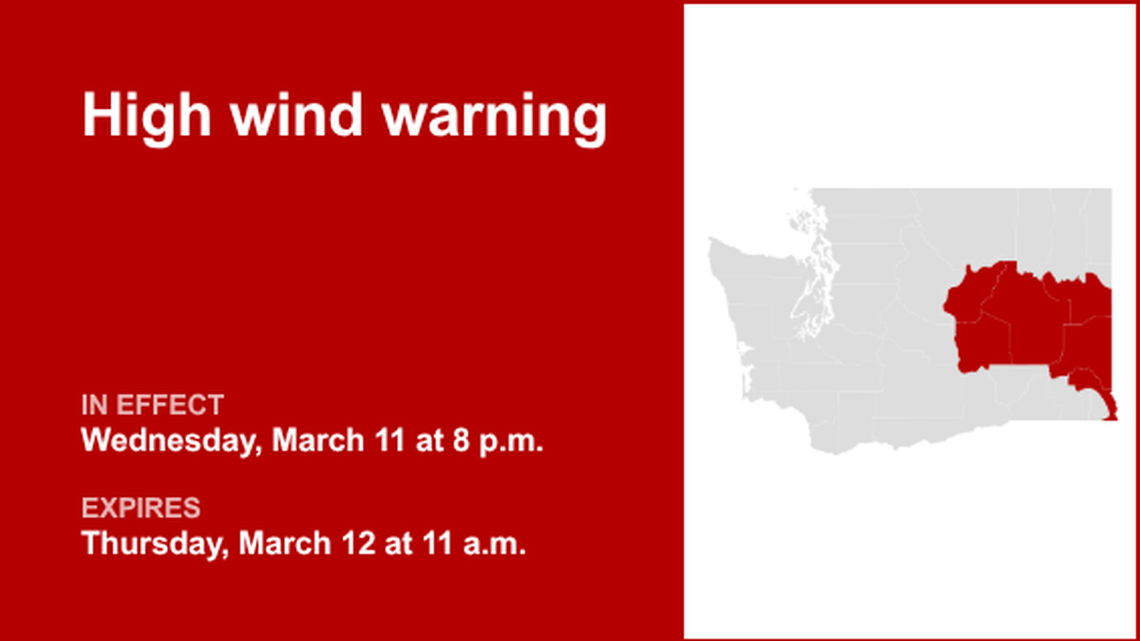 High wind warning active for Eastern Washington Wednesday and Thursday 