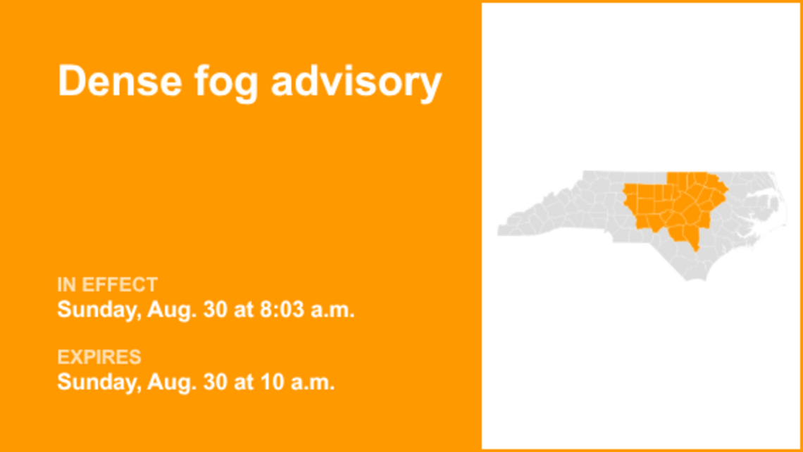 Dense fog advisory for North Carolina Sunday morning - 1/4 mile visibility 