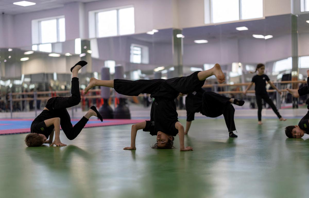 Students practice breakdancing at a sports school in Ashgabat, Turkmenistan, March 17, 2026. REUTERS/Umit Bektas