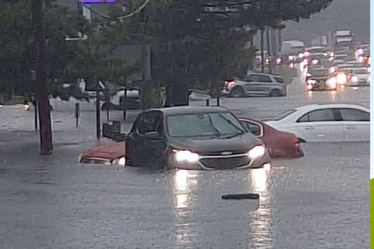  Cars stuck on a flooded roadway in Monmouth County, New Jersey, on July 6, 2026. 