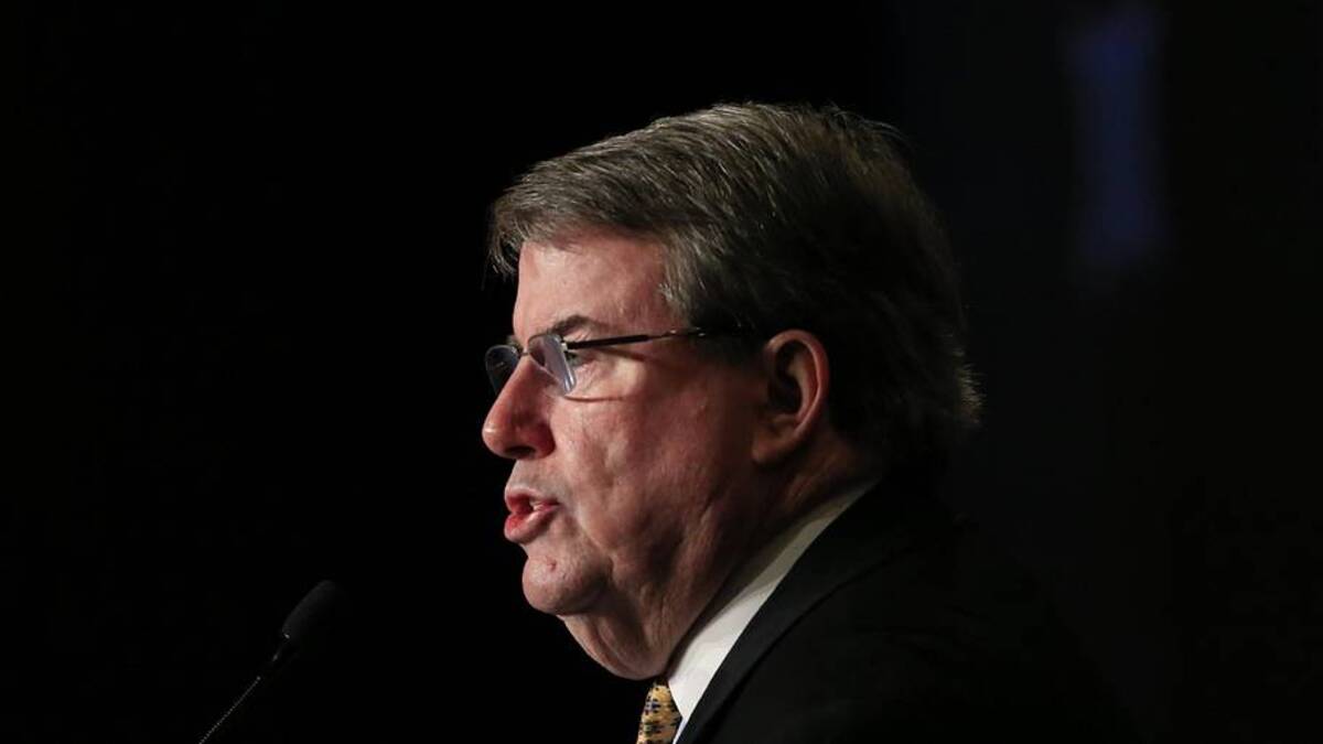  Jul 21, 2015; Dallas, TX, USA; National College Football Foundation president Steve Hatchell speaks to the media during the Big 12 Media Days at Omni Dallas. Mandatory Credit: Kevin Jairaj-Imagn Images | Kevin Jairaj-Imagn Images 