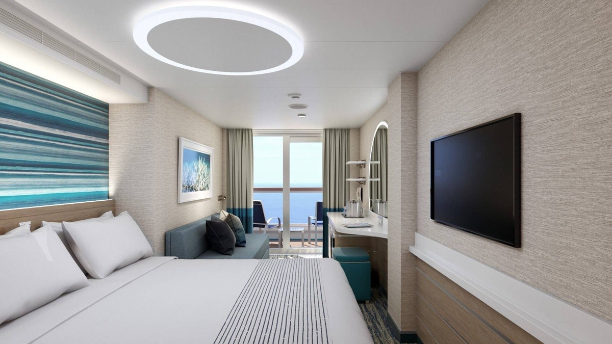 A balcony cabin on one of Carnival's Excel Class cruise ships.