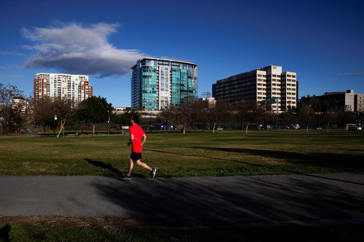 The downtown San Jose skyline can be seen from Guadalupe River Park in 2021. San Jose is the safest city in the nation, according to a new SmartAsset study.