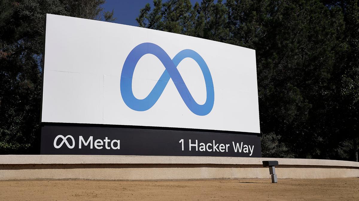 Facebook’s Meta logo sign is seen at the company headquarters in Menlo Park, Calif., on, Oct. 28, 2021.