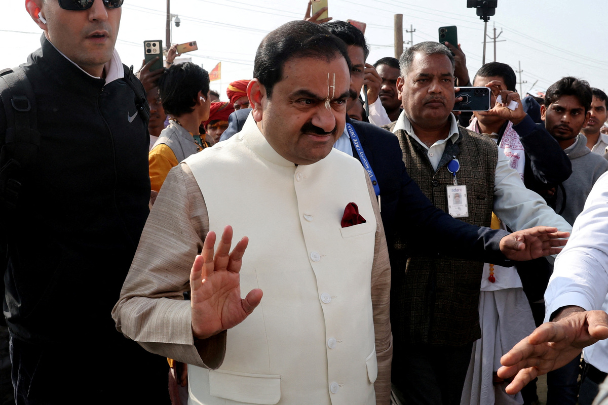 FILE PHOTO: Adani Group Chairman Gautam Adani arrives at an ISKCON temple to offer prayers during the ongoing "Maha Kumbh Mela", or the Great Pitcher Festival, in Prayagraj, India, January 21, 2025. REUTERS/Amit Dave/File Photo