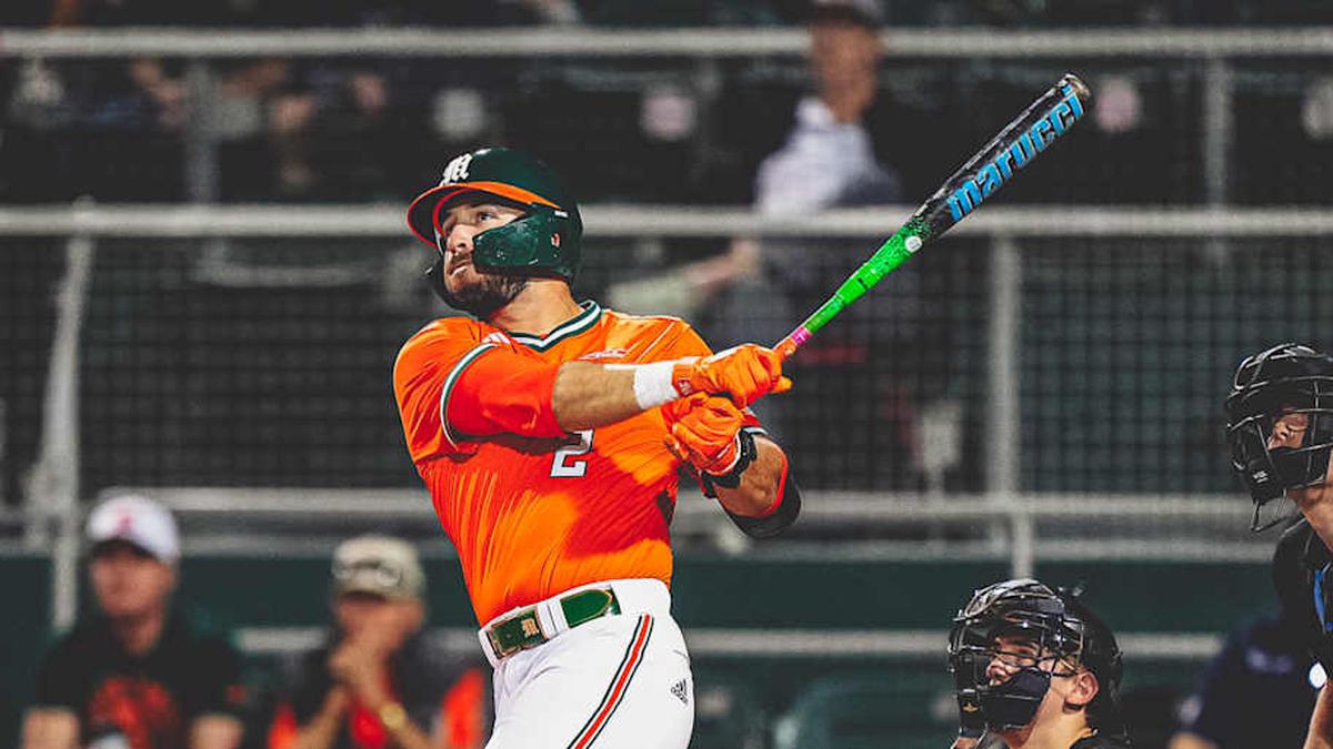  Miami Hurricanes right fielder, Derek Williams smashing a homerun against Lehigh. | Miami Athletics 