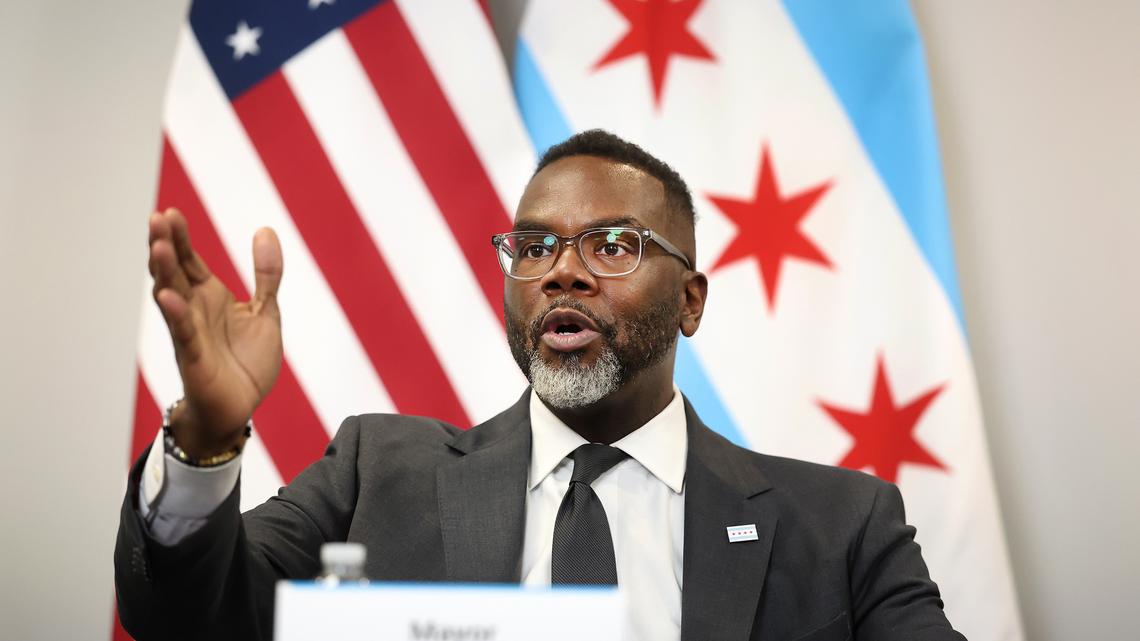Chicago Mayor Brandon Johnson speaks during a press conference on the fifth floor of City Hall on Jan. 27, 2026, in Chicago. (Chris Sweda/Chicago Tribune/TNS)